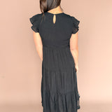 Tiered Smocked Short Sleeve Midi Dress- Black - Ana Patricia Boutique