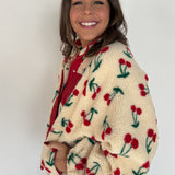 Cherry Fleece Jacket- Ivory/Red