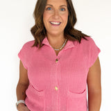 Lightweight Button Up Top- Pink