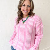 Two Tone Knit Sweater- Pink - Ana Patricia Boutique