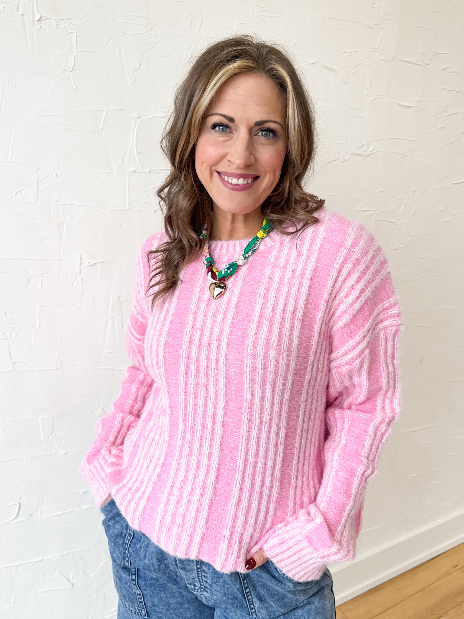 Two Tone Knit Sweater- Pink - Ana Patricia Boutique