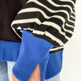 Stripe Sleeve Top- Black/Blue