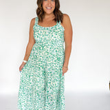Woven Printed Midi Dress- Green/Blue