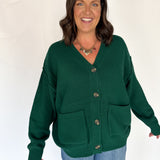 V Neck Waffleknit Cardigan- Dark Green - Ana Patricia Boutique
