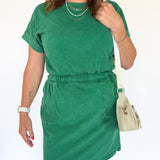 Mineral Wash Cotton Mini Dress-Green