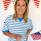 Terry Cloth Stripe Top- White/Blue