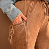 Mineral Wash Terry Pants-Coffee - Ana Patricia Boutique