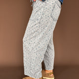 Ditsy Floral Barrel Pants- Ash Grey