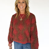 Textured Diamond Sweater- Burgundy