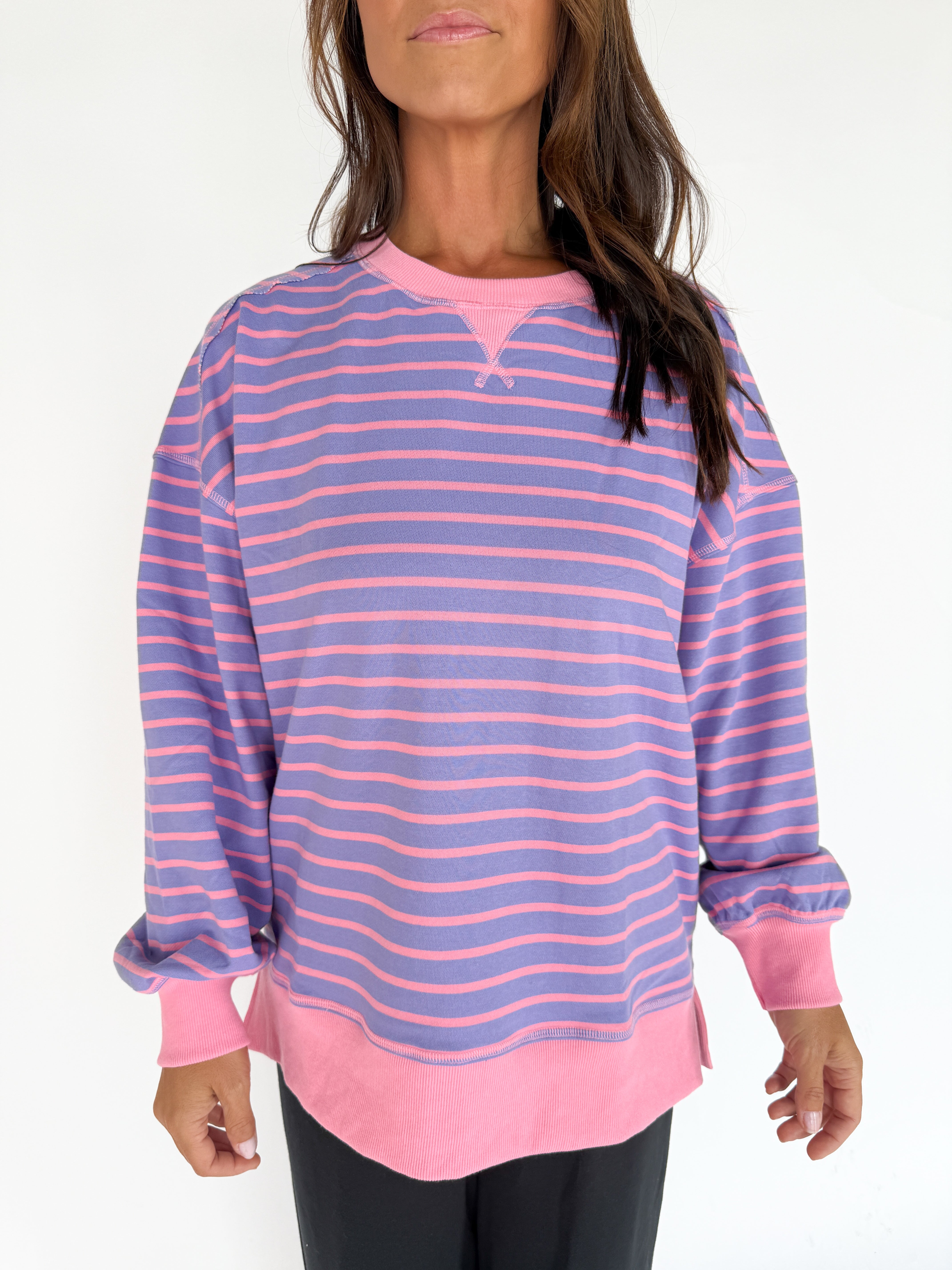Stripe Comfy Pullover-Lavender/Pink - Ana Patricia Boutique