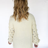 Bubble Sleeve Open Front Cardigan- Cream