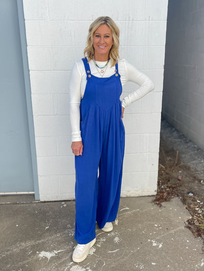 The Dawn Wide Leg Overalls -Royal Blue - Ana Patricia Boutique