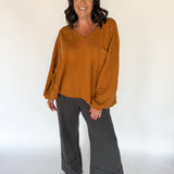 Rust Oversized V Neck Pullover - Ana Patricia Boutique
