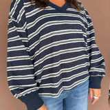V Neck Striped Top- Navy