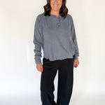 Washed Henley Top- Dsty Navy - Ana Patricia Boutique
