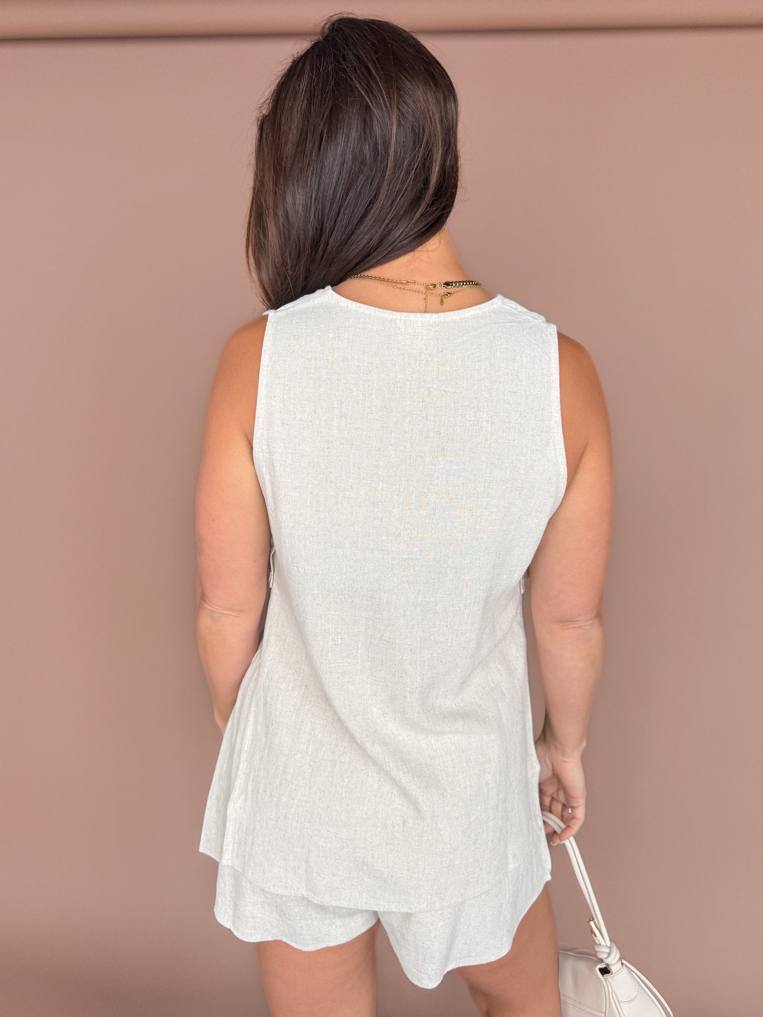 Linen Top & Shorts Set- Oatmeal - Ana Patricia Boutique