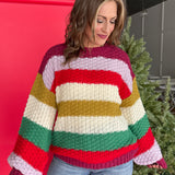 Colorblock Chunky Sweater- Red Combo