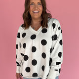 V Neck Polka Dot Pullover-Ivory/Black - Ana Patricia Boutique