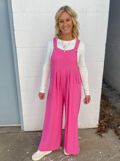 The Dawn Wide Leg Overalls -Pink