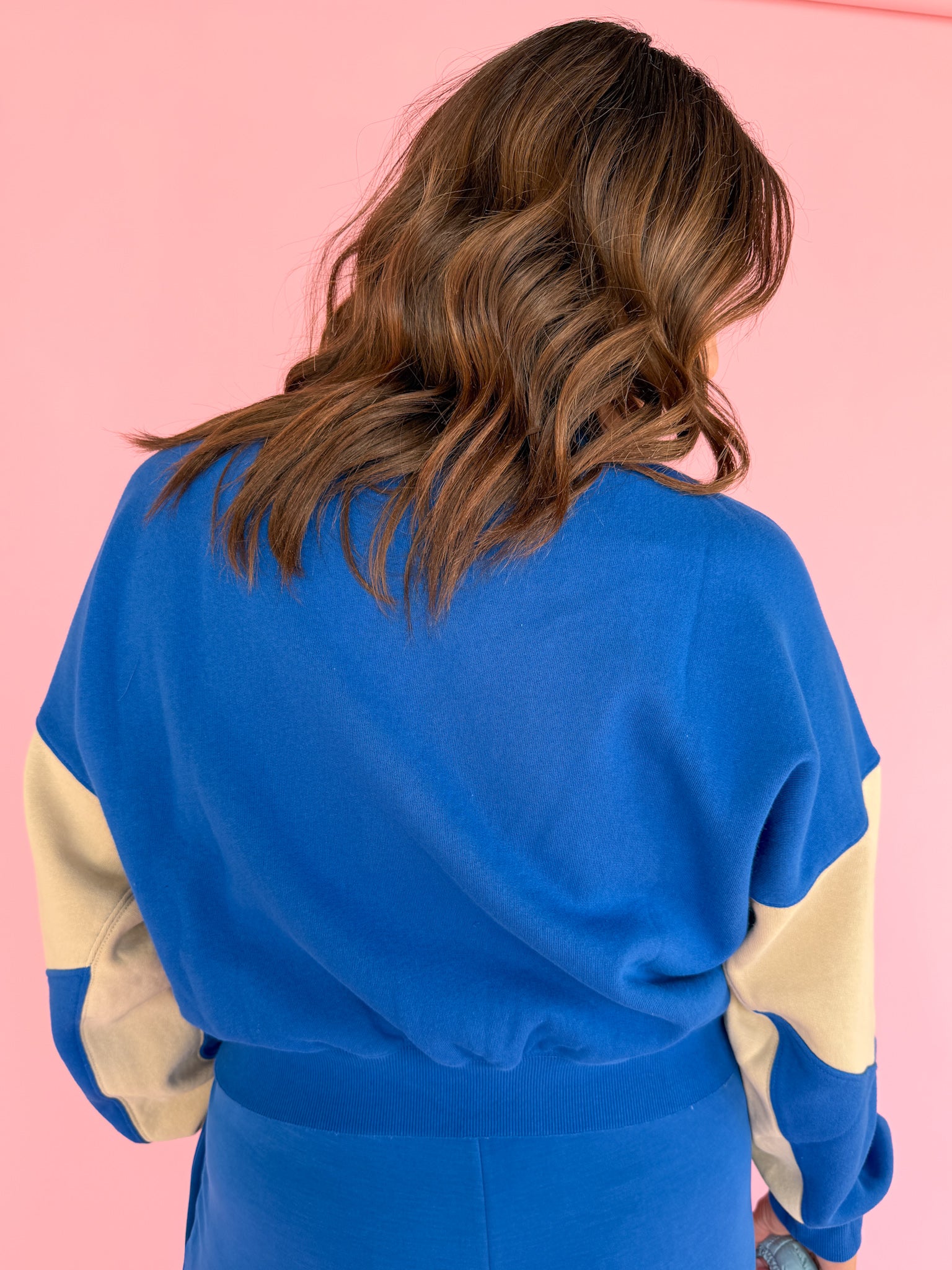 Color Block Sweatshirt- Blue/Bone - Ana Patricia Boutique