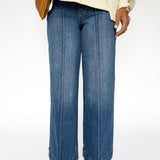 Pintuck Wide Leg Denim Jeans -Dark