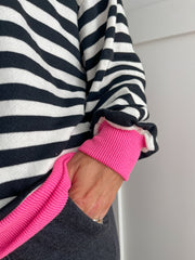 The Linda Stripe Pullover- Black/Pink