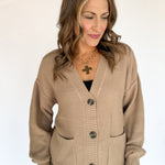 V Neck Waffleknit Cardigan- Dark Taupe - Ana Patricia Boutique