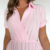 Cut Out Side Maxi Shirtdress- Pink - Ana Patricia Boutique