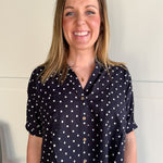 Polka Dot Button Up Top-Navy - Ana Patricia Boutique