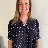 Polka Dot Button Up Top-Navy - Ana Patricia Boutique