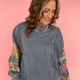 Quilted Sleeve Pullover - Blue - Ana Patricia Boutique