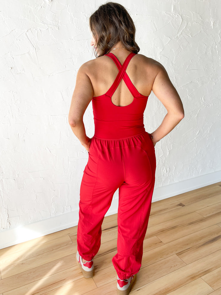 Active Jogger Jumpsuit- Red