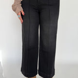 Pintuck Wide Leg Denim Jeans -Black