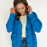 V Neck Waffleknit Cardigan- Blue - Ana Patricia Boutique