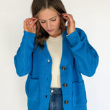 V Neck Waffleknit Cardigan- Blue - Ana Patricia Boutique