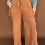 Mineral Wash Terry Pants-Coffee - Ana Patricia Boutique
