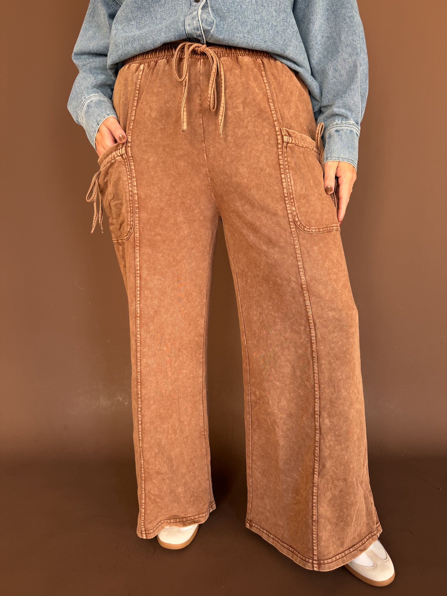Mineral Wash Terry Pants-Coffee - Ana Patricia Boutique