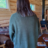 Round Neck Waffleknit Sweater- Olive