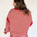 Balloon Sleeve Stripe Pullover- Red/Cream - Ana Patricia Boutique