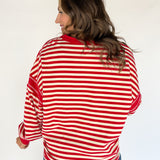 Balloon Sleeve Stripe Pullover- Red/Cream - Ana Patricia Boutique