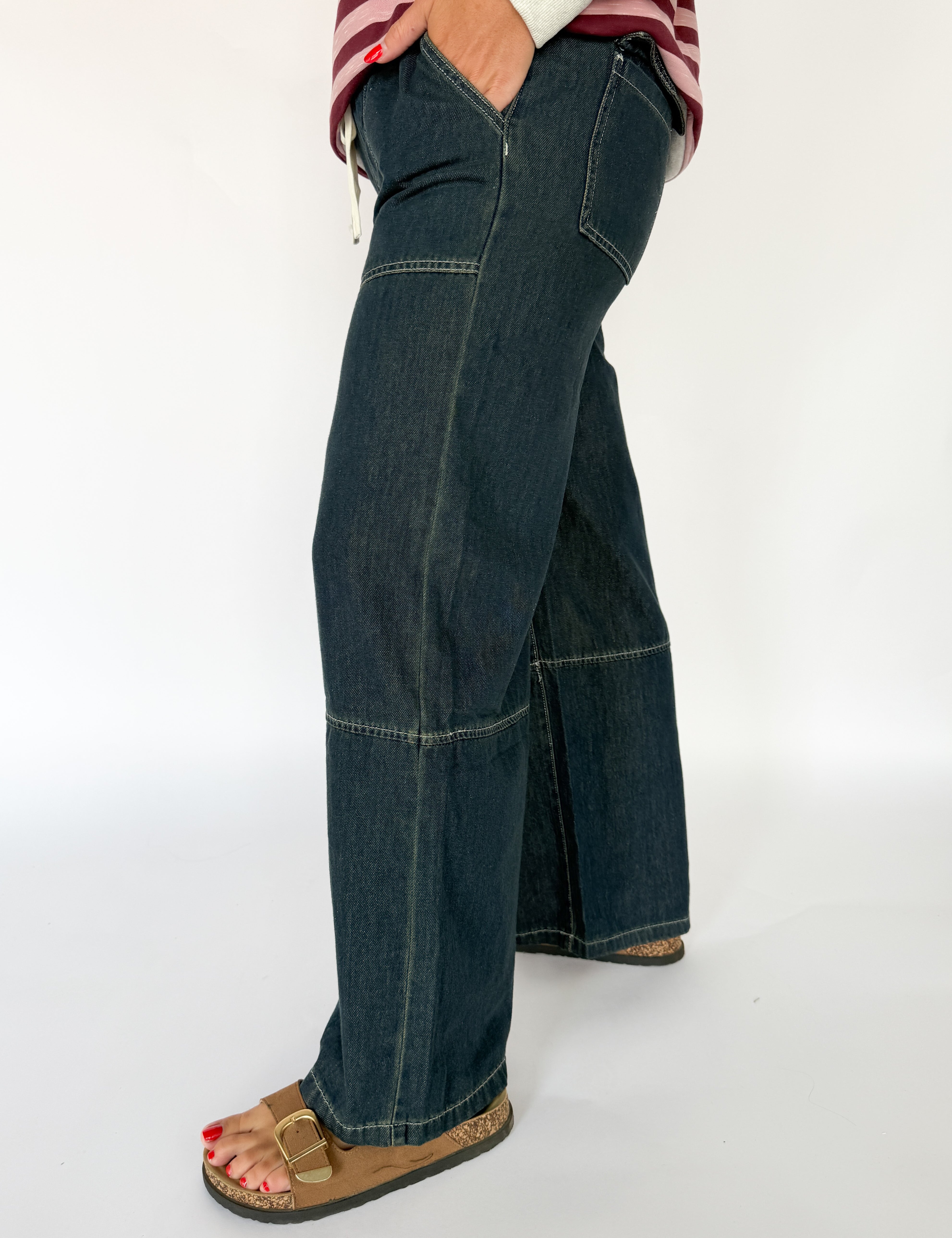 Wide Leg Denim Pants- Dk Denim - Ana Patricia Boutique