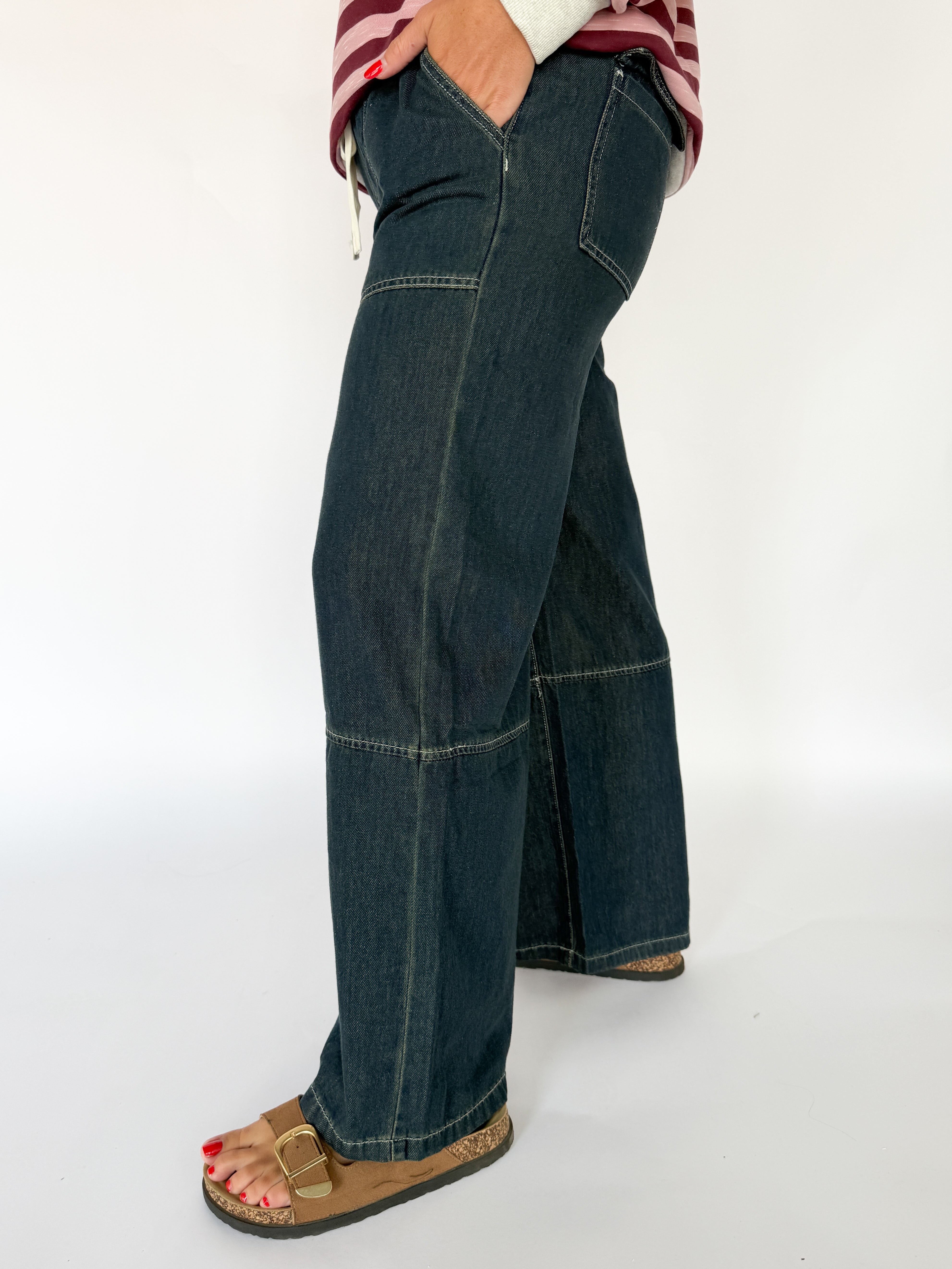 Wide Leg Denim Pants- Dk Denim - Ana Patricia Boutique