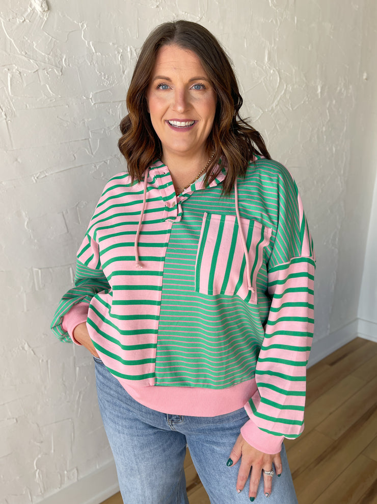 Mix It Up Pullover- Emerald/Blush