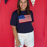 American Flag Knit Top- Navy - Ana Patricia Boutique