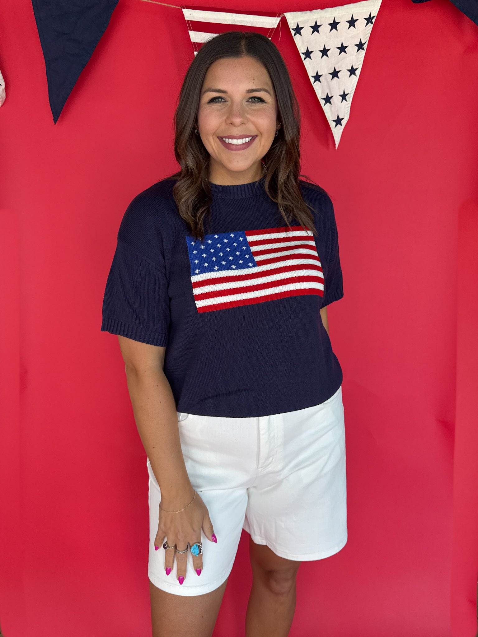 American Flag Knit Top- Navy - Ana Patricia Boutique