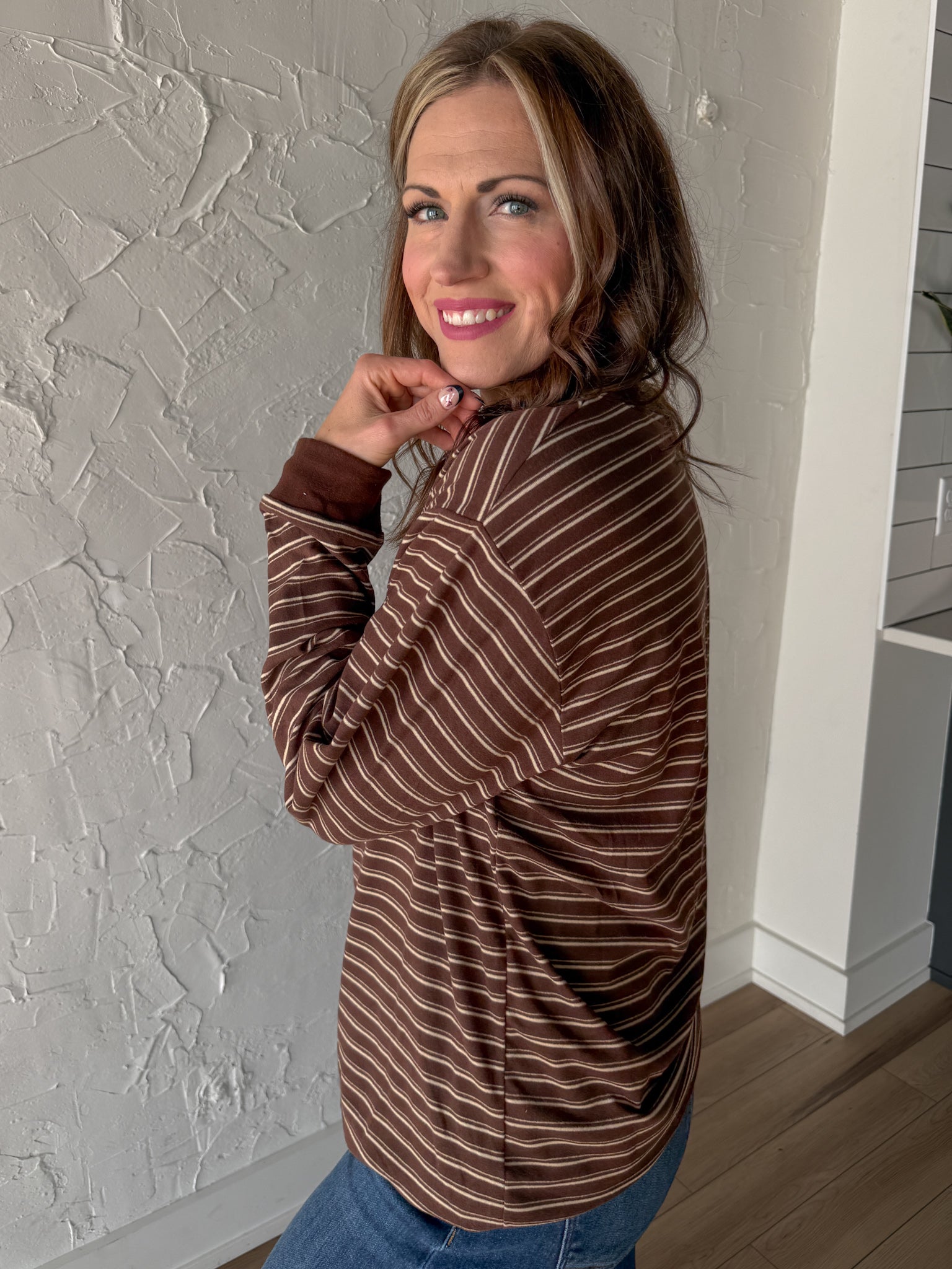 Striped Crewneck Top- Brown - Ana Patricia Boutique