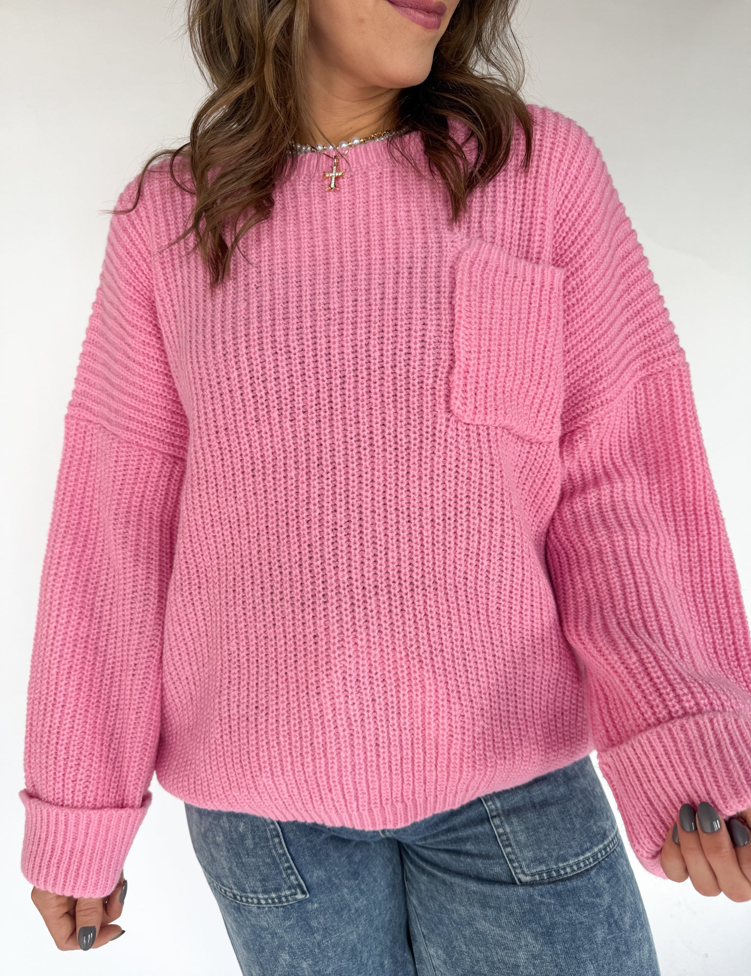 Oversized Front Pocket Sweater- Pink - Ana Patricia Boutique