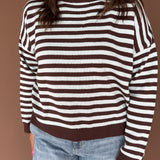 Striped Crewneck Sweater-Brown/Blue