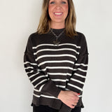 Oversized Stripe Sweater- Charcoal