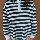 Stripe Rugby Polo Top-Blue